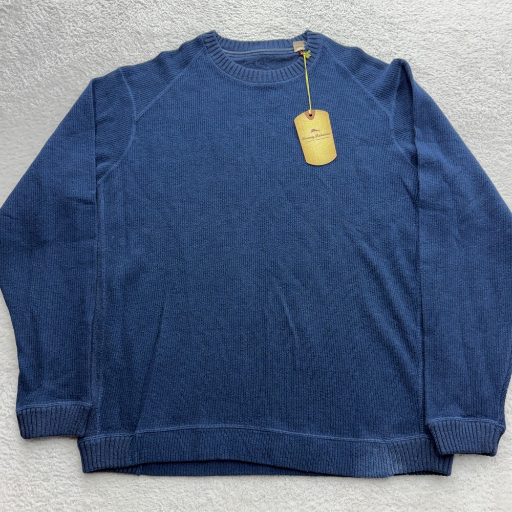 Tommy Bahama‎ Mens Rocky Coast Crewneck Sweater Blue Cotton Ribbed T21353 L